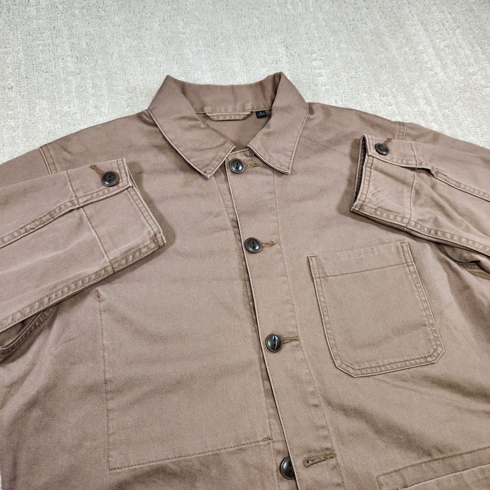 Uniqlo Jacket Men Small Utility Twill Button Front Military Style Shacket Brown